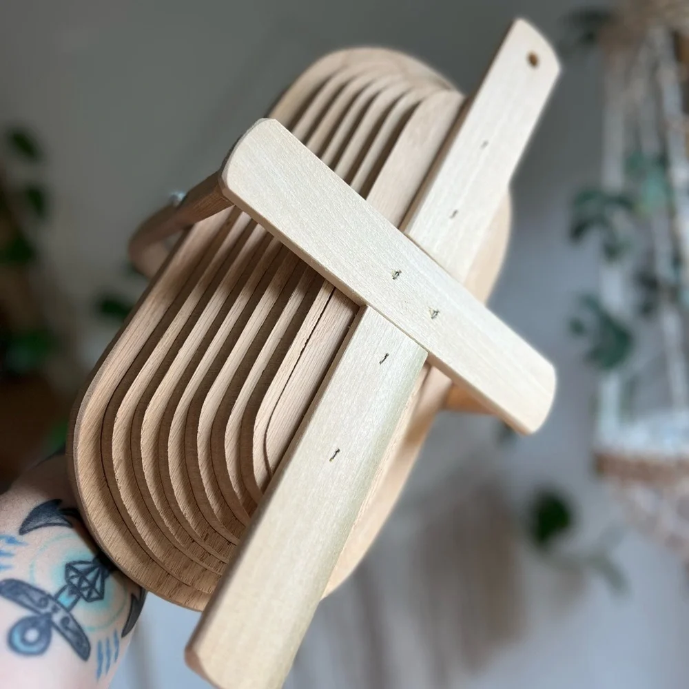 Folding Wooden Basket 12x6” – Butterfly Fern Boho Tray Rustic Cottagecore Decor